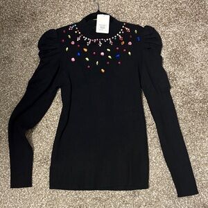 Everly Black Long Sleeve Top with Jewel Accents